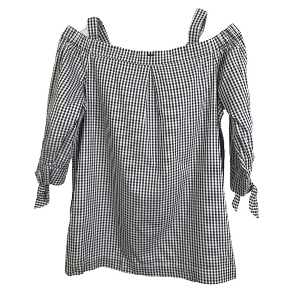 Tyler Boe Women's Off The Shoulder Blouse 3/4 Sleeves White Gingham Cotton XS - Picture 1 of 11